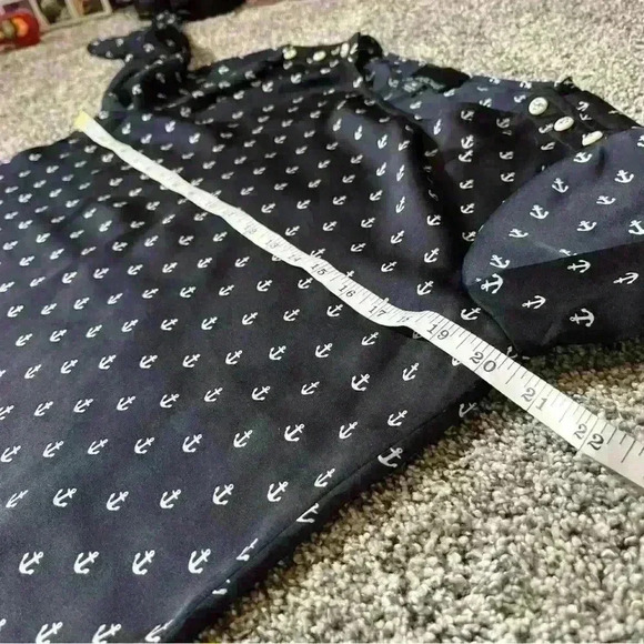 Cynthia Rowley M Anchor Print Blouse Button Shoulder Long Sleeve Top - Picture 8 of 10